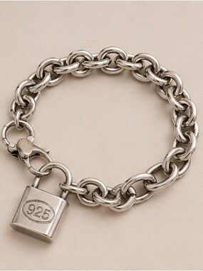 Luxe Sterling Silver 925 Padlock Charm Bracelet